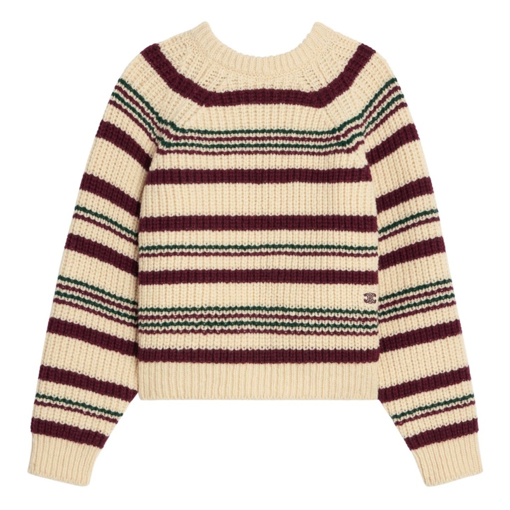Celine Cream and Brown Crew Neck Sweater with Cozy Knit